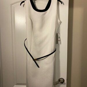 NWT Jones NY White Dotted A-Line Style Lined Dress with Black/Gold Belt Sz 12